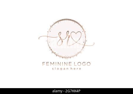 SR Logo manoscritto con logo vettoriale a forma di cerchio di matrimonio iniziale, moda, floreale e botanico con template creativo. Illustrazione Vettoriale