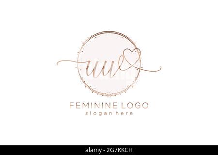 Logo scritto a mano UW con logo vettoriale a forma di cerchio di matrimonio iniziale, moda, floreale e botanico con template creativo. Illustrazione Vettoriale