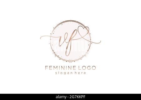 Logo VF manoscritto con logo vettoriale a forma di cerchio di matrimonio iniziale, moda, floreale e botanico con template creativo. Illustrazione Vettoriale