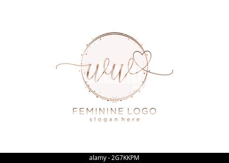 Logo WW manoscritto con logo vettoriale a forma di cerchio di matrimonio iniziale, moda, floreale e botanico con template creativo. Illustrazione Vettoriale