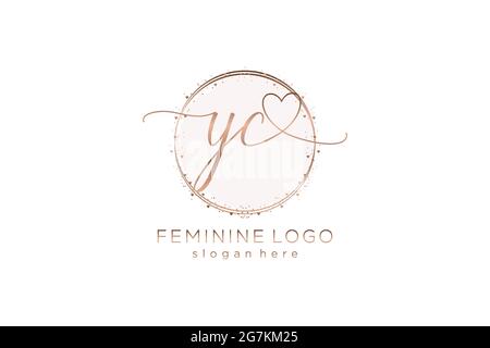 Logo scritto a mano YC con logo vettoriale a forma di cerchio di matrimonio iniziale, moda, floreale e botanico con template creativo. Illustrazione Vettoriale