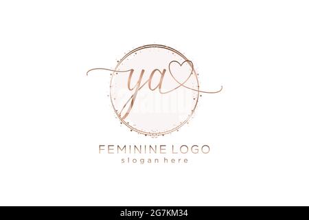 YA logo manoscritto con logo vettoriale modello circolare di matrimonio iniziale, moda, floreale e botanico con modello creativo. Illustrazione Vettoriale