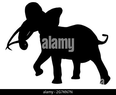 Silhouette di un elefante che cammina isolato su uno sfondo bianco. Illustrazione vettoriale. Illustrazione Vettoriale