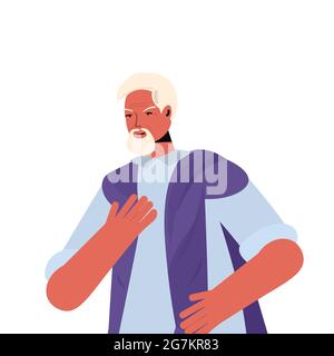 vecchio uomo in abiti casual trendy senior uomo cartone animato carattere grigio capelli nonno ritratto Illustrazione Vettoriale