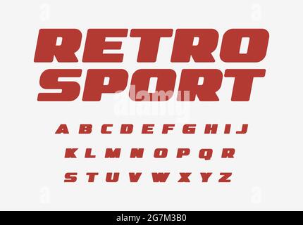 Carattere sport retro lettere fat alfabeto spesso. Ampio set di lettere in grassetto per auto d'epoca, gara di velocità retrò, logo del titolo del negozio di riparazione automatica. Tipo di annuncio grande Illustrazione Vettoriale