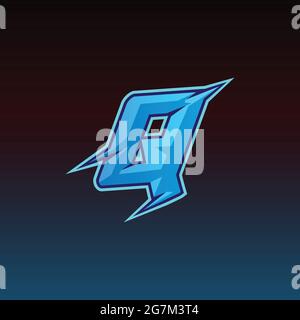 Q Logo eSport Gaming iniziale con modello vettoriale di design Blue Light Color Illustrazione Vettoriale