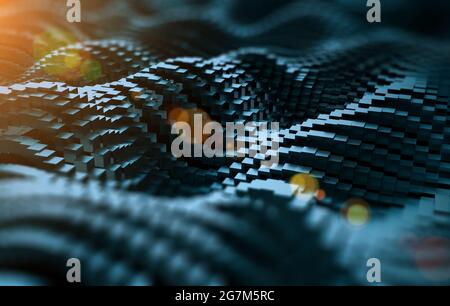 Scienza e tecnologia sfondo.modello poligonale.futuristica illustrazione 3d di networking e big data.primo piano immagine di cubi mesh. Foto Stock