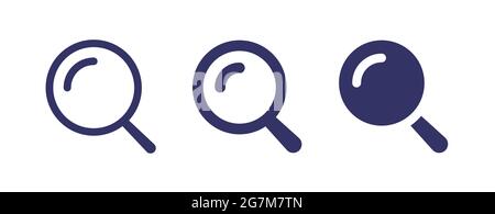 Icona del vettore di ricerca. Set di icone lente di ingrandimento. Lente di ingrandimento, ricerca o segnale di lente. Illustrazione Vettoriale