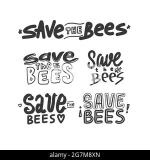 Conservare la scritta Bees isolata su sfondo bianco. Disegno a mano salva la citazione delle api. Salvare il concetto di elemento Calligraphy di Bees Illustrazione Vettoriale