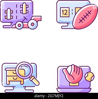 Simulatori sportivi tipi di icone colore RGB set Illustrazione Vettoriale