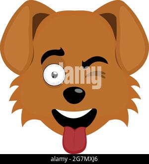 Illustrazione di emoticon vettoriale del volto di un cane cartoon che attacca la sua lingua e vagliare Illustrazione Vettoriale