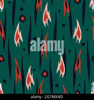 Modello vettoriale senza cuciture struttura simile a un animale astratto con sfondo colorato in teal. Ripetere il disegno dello sfondo con i colori arancione e blu. Illustrazione Vettoriale