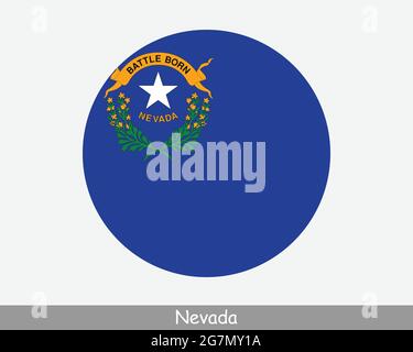 Bandiera Nevada Round Circle. Icona banner pulsante circolare stato NV USA. Bandiera di Stato degli Stati Uniti del Nevada. Lo Stato d'Argento, lo Stato di Sagebrush, il Bat Illustrazione Vettoriale