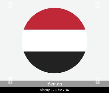 Bandiera circolare dello Yemen. Icona banner pulsante circolare yemeni. Vettore EPS flag yemenite Illustrazione Vettoriale