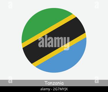 Bandiera del cerchio rotondo della Tanzania. Icona banner pulsante circolare tanzaniano. Vettore EPS Illustrazione Vettoriale