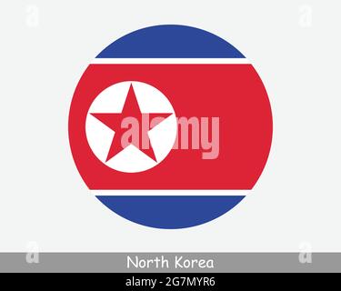 Bandiera circolare della Corea del Nord. Icona banner pulsante circolare per la Corea del Nord. Vettore EPS flag DPRK Illustrazione Vettoriale