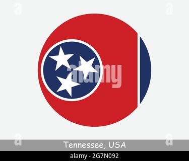Bandiera del Tennessee Round Circle. Icona banner pulsante circolare stato TN USA. Bandiera dello Stato degli Stati Uniti del Tennessee. Vettore EPS di stato del Volontario Illustrazione Vettoriale