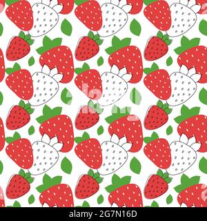 Schema senza giunture di fragole con illustrazione vettoriale delle foglie Illustrazione Vettoriale