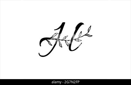 Lettera iniziale H floreale mano disegnata botanica boho icona logo disegno vettoriale illustrazione Illustrazione Vettoriale