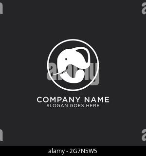 Silhouette di animale elefante fauna selvatica nel cerchio, lettera iniziale e logo disegno vettore Illustrazione Vettoriale