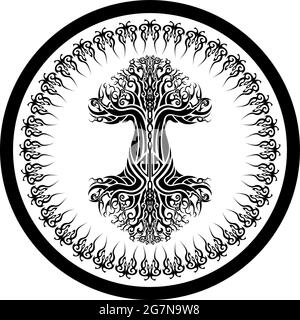 amuleto con ygdrasil, albero vichingo della vita in stile celtico tribale Illustrazione Vettoriale