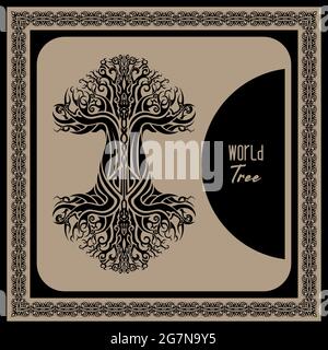 ygdrasil, albero vichingo della vita in stile tribale celtico, 'albero del mondo' Illustrazione Vettoriale