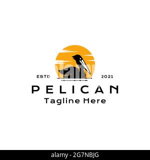 Vintage Pelican uccello con sfondo sole logo disegno vettoriale Illustrazione Vettoriale