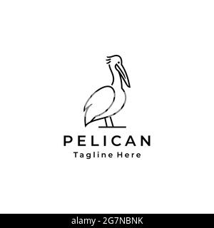 Modello di illustrazione vettoriale del disegno del logo di uccello di Pelican di linea dell'arte Illustrazione Vettoriale