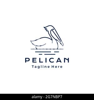 Modello di illustrazione vettoriale del disegno del logo di uccello di Pelican di linea dell'arte Illustrazione Vettoriale