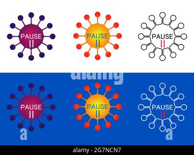 pausa iscrizione su sfondo blu e bianco, virus, microbi, stop virus per il tuo progetto Illustrazione Vettoriale