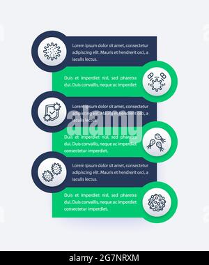 microbi e infografiche di virus con icone di linea Illustrazione Vettoriale
