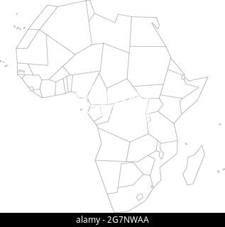 Mappa vettoriale dell'Africa per studiare incolore con contorni, in bianco e nero Illustrazione Vettoriale