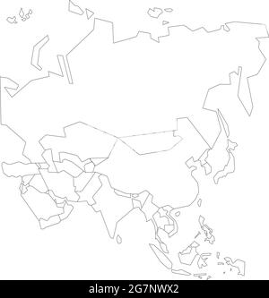 Mappa vettoriale dell'Asia per studiare incolore con contorni, in bianco e nero Illustrazione Vettoriale