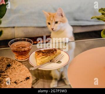 Cibo pezzo di torta sul tavolo Foto Stock