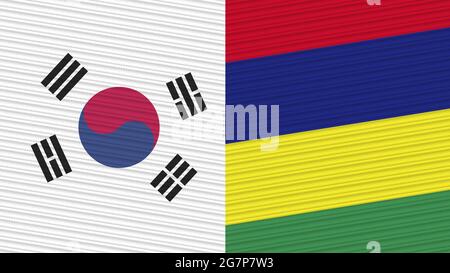 Mauritius e Corea del Sud due Half Flags insieme tessile illustrazione Foto Stock