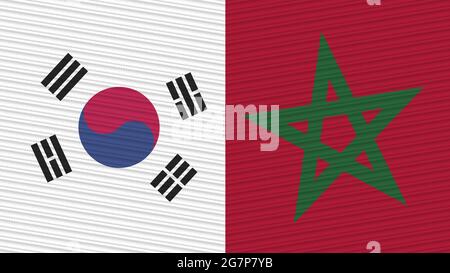 Marocco e Corea del Sud due Half Flags insieme tessile illustrazione Foto Stock