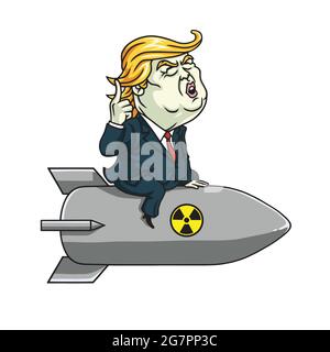 Donald Trump sul missile nucleare. Illustrazione di Cartoon Vector Illustrazione Vettoriale
