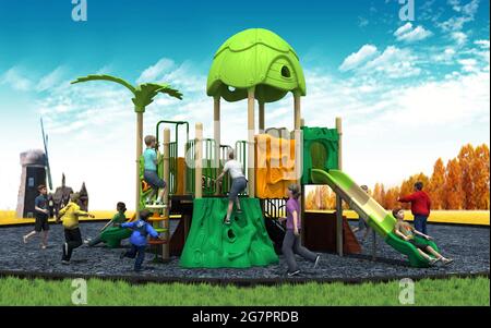 PARQUE DE JUEGOS PARA NIÑOS, PARCO GIOCHI PER BAMBINI – RENDER Foto Stock