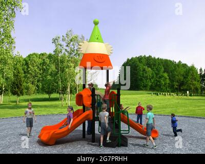 PARQUE DE JUEGOS PARA NIÑOS, PARCO GIOCHI PER BAMBINI – RENDER Foto Stock