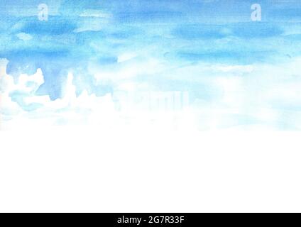 Cielo blu. Immagine disegnata a mano con acquerello isolata su sfondo bianco Foto Stock