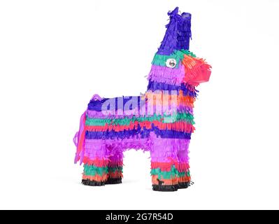 Pinata di asino colorato e luminoso isolato su sfondo bianco Foto Stock