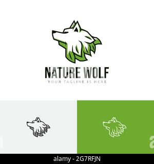 Logo della testa del lupo verde della foglia verde natura Illustrazione Vettoriale