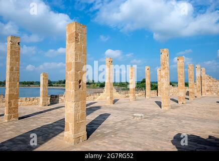 Resti della pesca del tonno, Tonnara, Vendicari Riserva Naturale, Provincia di Siracusa, Sicilia, Italia Foto Stock