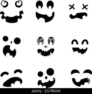 Pauroso e divertente volti per Halloween zucca o set fantasma. Jack-o-lanterna espressioni facciali. Raccolta semplice spaventoso horror di zucche volti. Isolat Illustrazione Vettoriale