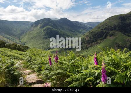 Eagle Crag e Sergeants Crag visto da Great Crag, Lake District, Cumbria, Regno Unito Foto Stock