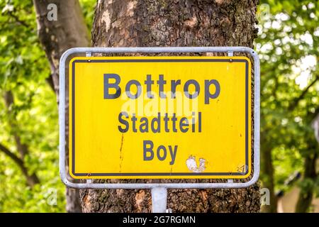 Deutschland, Ruhrgebiet, Bottrop, Stadtteil Boy, Ortstafel Foto Stock