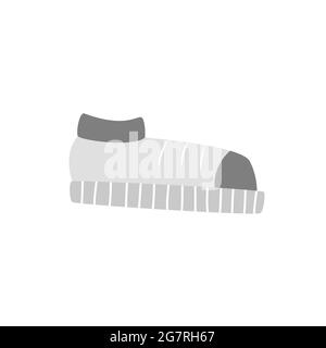 Semplice icona piatta isolata delle sneaker grigio chiaro. Foto di scarpe per libro di testo, alfabeto, gioco da tavolo per bambini. Elemento, oggetto, ritaglio Illustrazione Vettoriale