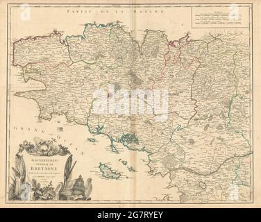 "Gouvernement General de Bretagne" Bretagna, Nord-Ovest Francia. VAUGONDY 1751 vecchia mappa Foto Stock