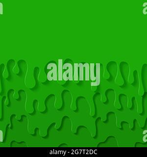 Sfondo astratto calce verde in stile taglio di carta. Strati di flusso verso il basso. Liquido viscoso che scorre lungo la parete. Modello per il disegno del volantino di Halloween Illustrazione Vettoriale