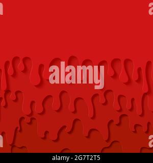 Sfondo rosso sciminato astratto in stile taglio di carta. Inceppamento strati di flusso verso il basso. Liquido viscoso che scorre lungo la parete. Gocce di fragola con silhouette Papercut Illustrazione Vettoriale